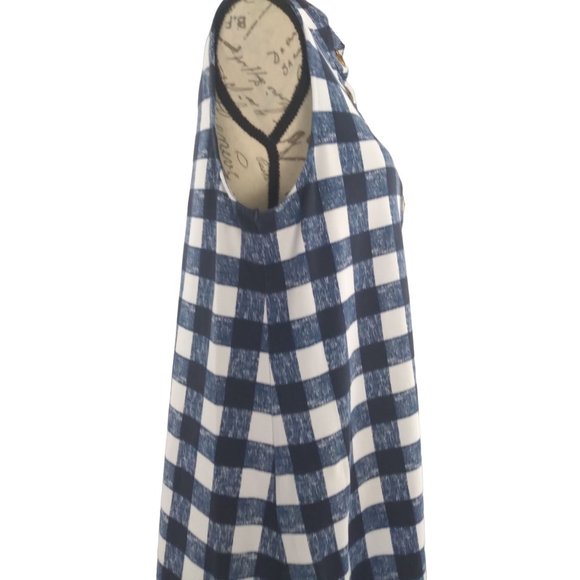 Duffield Lane Checkered cotton spandex sleeveless Large button detail dress US L - Picture 3 of 16